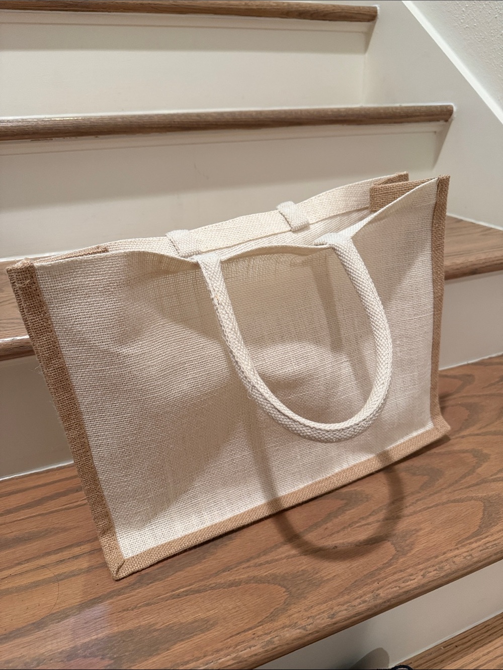 Neutral Jute Tote Bag with Contrast Trim